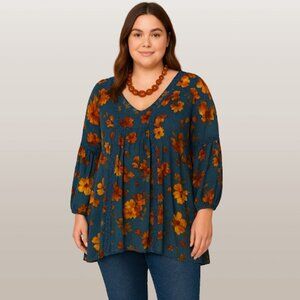 Boho Floral Tunic Top 1X-Perch by Blu Pepper Bloomcore Lace Embroidered Romantic